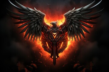 a black and red fire with wings - obrazy, fototapety, plakaty