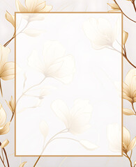 flower vine empty greeting card template,Gold, white color, frame border on white background.