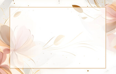 flower vine empty greeting card template,Gold, white color, frame border on white background.