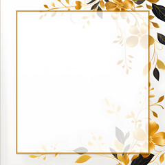 Naklejka na ściany i meble flower vine empty greeting card template,Gold, white color, frame border on white background.