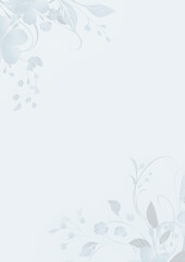 Fototapeta na wymiar flower vine empty greeting card template, blue, white color, frame border on white background.