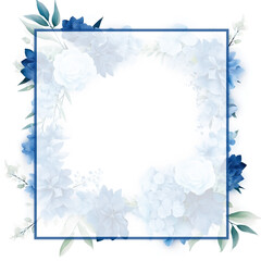 flower vine empty greeting card template, blue, white color, frame border on white background.