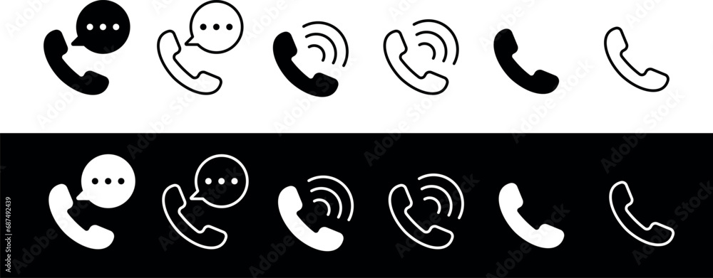 Aufkleber black and line phone call icon set. call button. contact us symbol. communication sign. vector isola