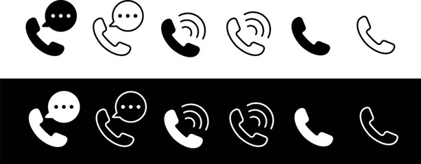 Black and line phone call icon set. Call button. Contact us symbol. Communication sign. Vector isolated elements