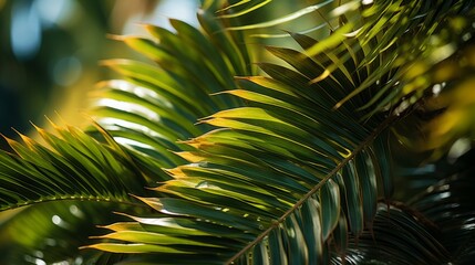 Palm tree branches during the summer in a subtropica