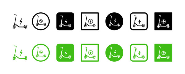 Set of Electric scooter vector icons. Eco transport. Electric scooter and flash. © Міша Герба