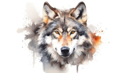 Watercolor white wolf illustration white background
