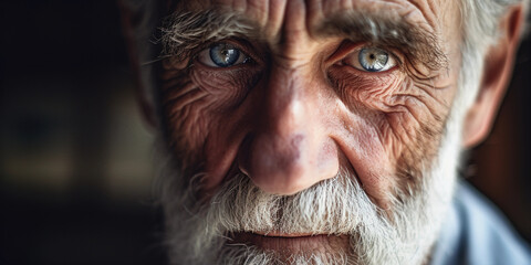 close-up portrait, elderly man with a twinkle in his eye, silver hair, wisdom etched face, soft diffused daylight