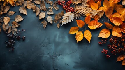 Obraz na płótnie Canvas Various shades of autumn leaves against a textured