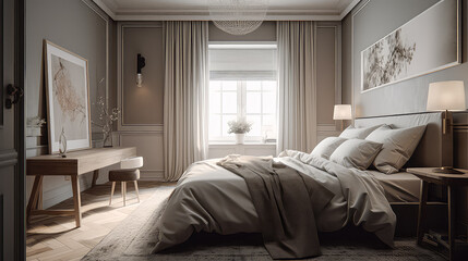 3D rendering Bedroom Concept: A Stylish and Inviting Space for Modern Living and Relaxation, with...