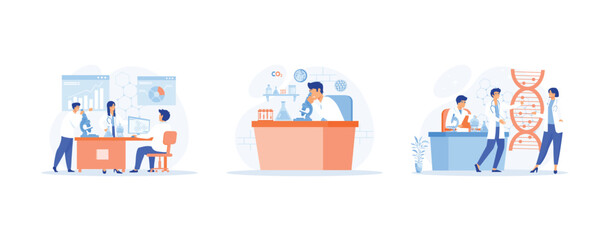 Medical laboratory, chemical laboratory analysis, medicine microbiology concept. Laboratory set flat vector modern illustration