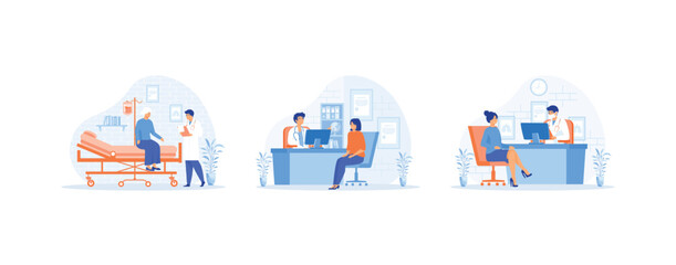 Medical Consultation concept, Practitioner doctor man, Family therapist. Medical Consultation set flat vector modern illustration  