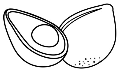 Avocado cut outline illustration for children colouring book.