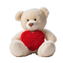 A white teddy bear with a red heart, Valentine's Day, isolated or white background