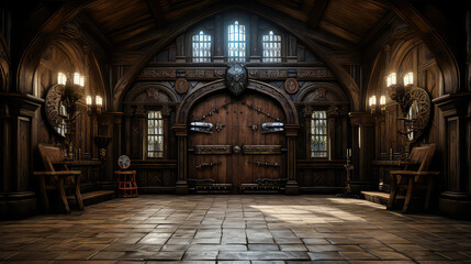 Tudor style, House Fantasy background, Creating antique design of Indoor Spaces architecture decorate vintage concept