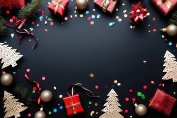 Fototapeta na wymiar christmas dark background with christmas tree and decorations