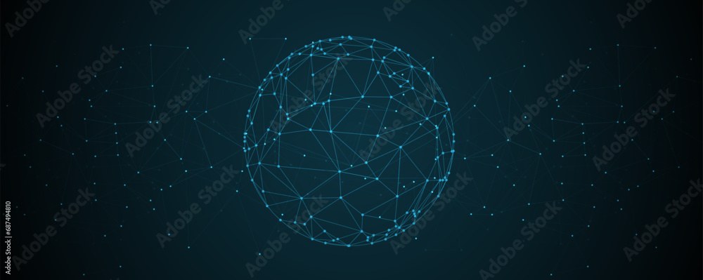 Poster Neural network concept. Connected cells with links. High technology process. Abstract futuristic background. Handmade vector.