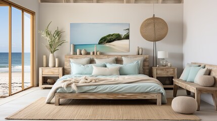 Mock up frame in bedroom interior,