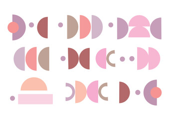 Abstract minimal op art, boho elements. Mid century vector set for your. Aesthetic contemporary geometric shapes in earth ceramic tone. Design for your wall art, design, decoration, wallpaper.	