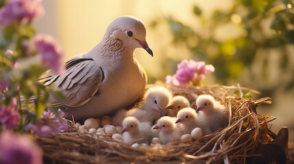 Nurturing Love: Dove Feeding Its Chicks, a Generative AI Tender Moment