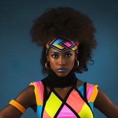 Woman dressed in eighties neon style. Great for stories on fashion, retro, eighties, disco, nightclub and more. 