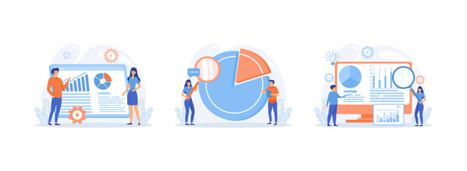Statistical analysis, market research, Targeting strategy abstract. Marketing research set flat vector modern illustration 