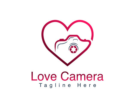 Photography Lovers And Wedding Photography Logo Design. Camera With Love Vector Illustration.