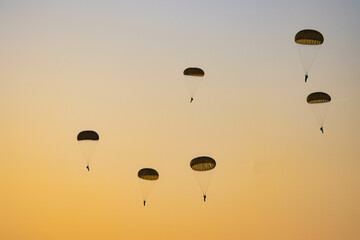 German Bundeswehr paratroopers in camouflage during a parachute jump