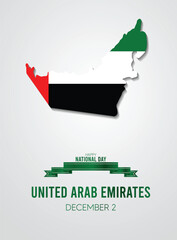 United Arab Emirates National Day 2 December flag map vector poster