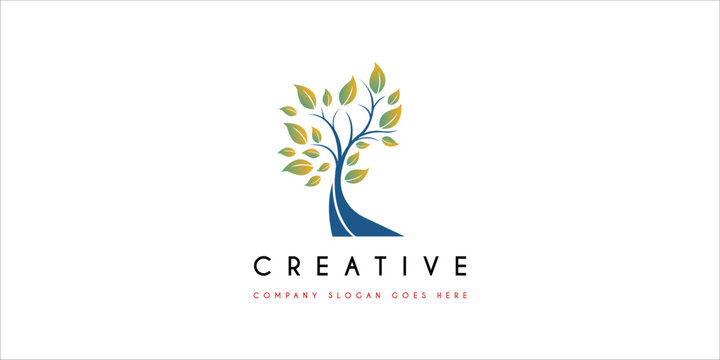 Root tree logo inspiration. Abstract, balance and life design template. Vector illustration