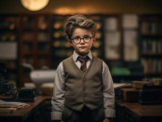 cute boy dressed as a Teacher working at his place of work