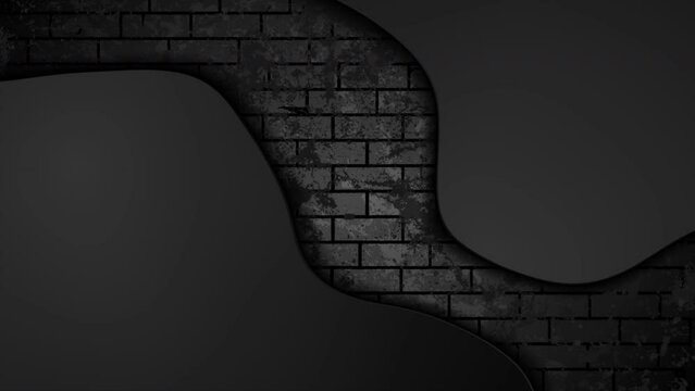 Black corporate waves on grunge brick wall background. Seamless looping motion design. Video animation Ultra HD 4K 3840x2160