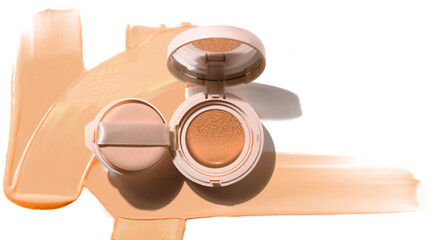 primer cc cream cushion foundation cosmetic makeup product mockup with smudge