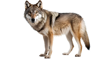 Obraz premium Full body portrait of a gray wolf isolated on transparent background