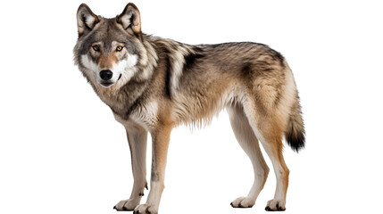 Full body portrait of a gray wolf isolated on transparent background