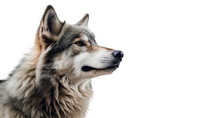Gray wolf head isolated on transparent background, cutout PNG file. - obrazy, fototapety, plakaty
