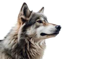 Foto auf Acrylglas Gray wolf head isolated on transparent background, cutout PNG file. © The Stock Guy