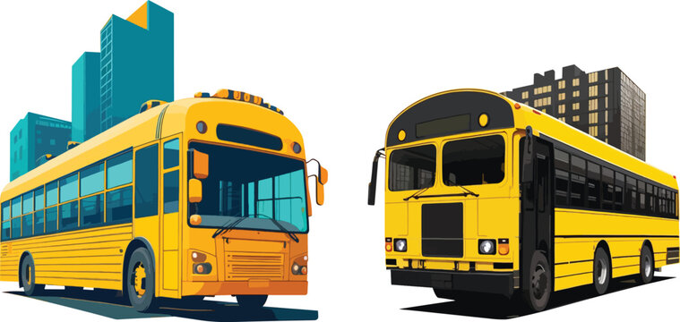 Set Of School Bus Isolated On White Background