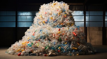 Piles of plastic bottle waste are piling up background wallpaper AI generated image