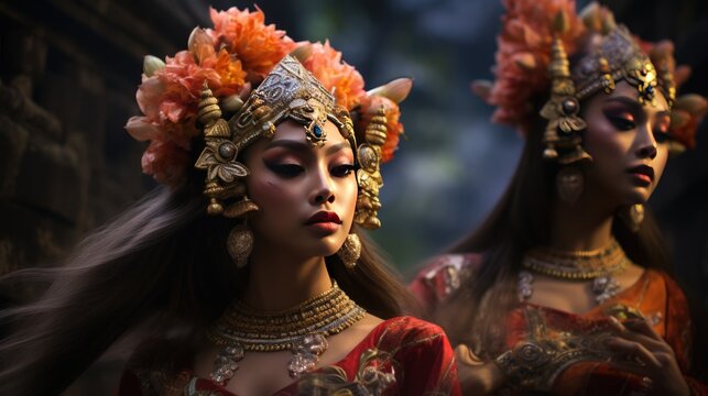 Beautiful Balinese woman in traditional cultural clothing background wallpaper AI generated image