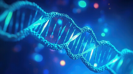 DNA chromosomes and double helix in blue light shaded background