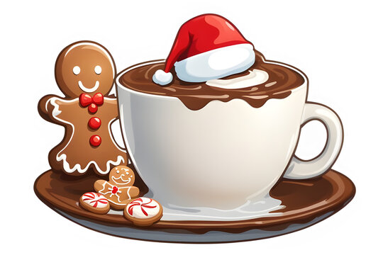 Christmas Hot Chocolate Clipart Graphic.on white background.
