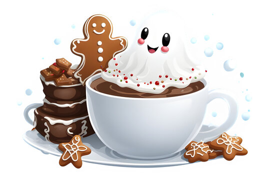 Christmas Hot Chocolate Clipart Graphic.on white background.