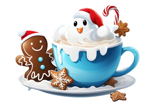 Christmas Hot Chocolate Clipart Graphic.on white background.
