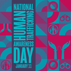 National Human Trafficking Awareness Day. January 11. Holiday concept. Template for background, banner, card, poster with text inscription. Vector EPS10 illustration.