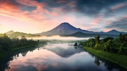 Natural views of mountains in Indonesia background wallpaper AI generated image - obrazy, fototapety, plakaty