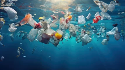 Foto op Plexiglas Plastic pollution in the environment ocean background wallpaper AI generated image © anis rohayati