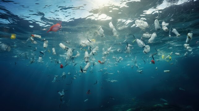 Plastic pollution in the environment ocean background wallpaper AI generated image