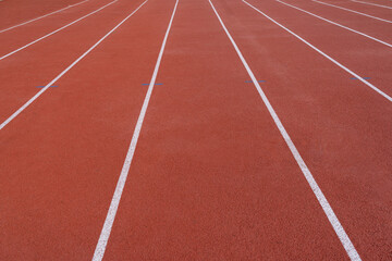 Fototapeta premium running track with lane numbers on the outdoor athletic stadium. 