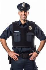 a portrait photo of a realistic smiling Police officer, view above the waist,